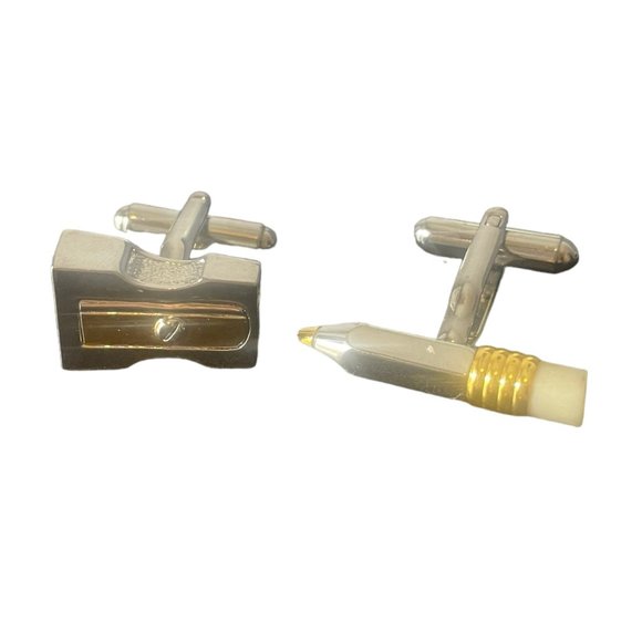 Pencil and Sharpener Cuff Links Teacher School Formal Gift - Picture 1 of 4